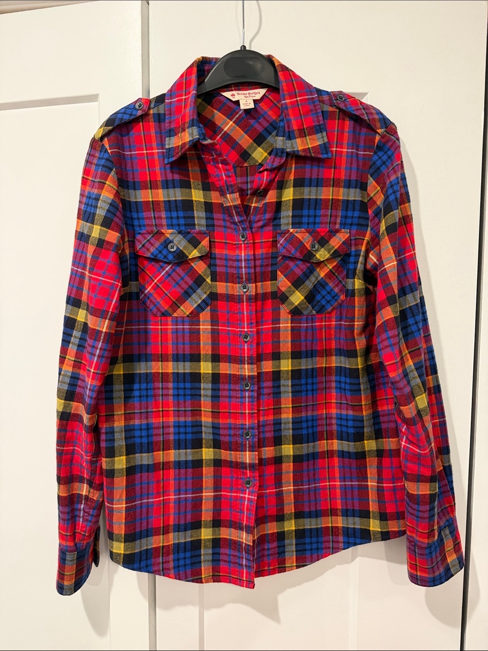 Brooks Brothers plaid tartan flannel shirt women's 4 EUC red blue